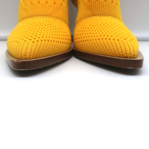 Fendi FFrame Jacquard Mesh Knit Ankle Boots Yellow Size 36 Pointed Toe Heel