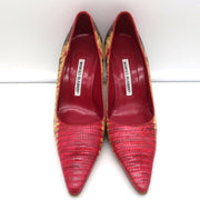 Manolo Blahnik BB Lizard Pumps Red/Beige Size 37 Pointed Toe Heels