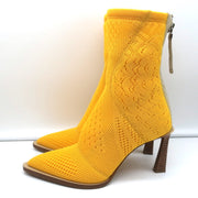 Fendi FFrame Jacquard Mesh Knit Ankle Boots Yellow Size 36 Pointed Toe Heel