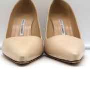 Manolo Blahnik Para Pumps Nude Leather Size 38.5 Pointed Toe Heels