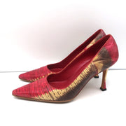 Manolo Blahnik BB Lizard Pumps Red/Beige Size 37 Pointed Toe Heels