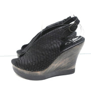 Calleen Cordero Platform Wedge Sandals Felipa Black Snake-Print Leather Size 6