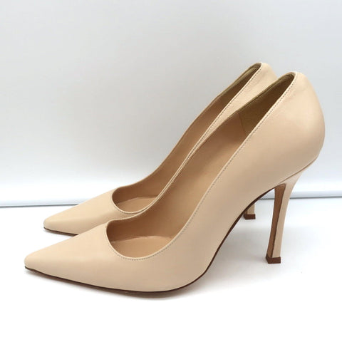 Manolo Blahnik Para Pumps Nude Leather Size 38.5 Pointed Toe Heels