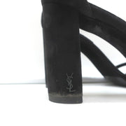 Saint Laurent Loulou Crisscross Sandals Black Suede Size 37.5 Ankle Strap Heels