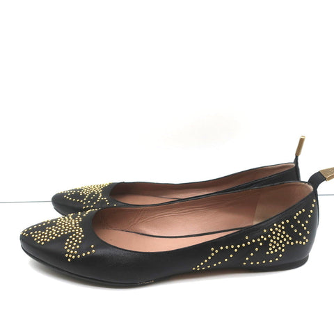 Chloe Susanna Studded Ballet Flats Black Leather Size 39