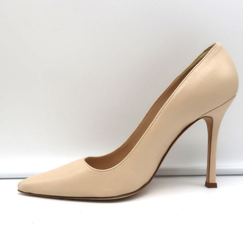 Manolo Blahnik Para Pumps Nude Leather Size 38.5 Pointed Toe Heels