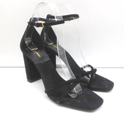 Saint Laurent Loulou Crisscross Sandals Black Suede Size 37.5 Ankle Strap Heels