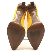 Fendi FFrame Jacquard Mesh Knit Ankle Boots Yellow Size 36 Pointed Toe Heel