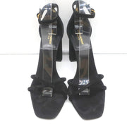 Saint Laurent Loulou Crisscross Sandals Black Suede Size 37.5 Ankle Strap Heels