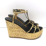 Sergio Rossi Easy Puzzle Espadrille Wedge Sandals Black Cutout Suede Size 38