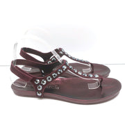 Pedro Garcia Judith Crystal Studded Thong Sandals Burgundy Suede Size 38.5