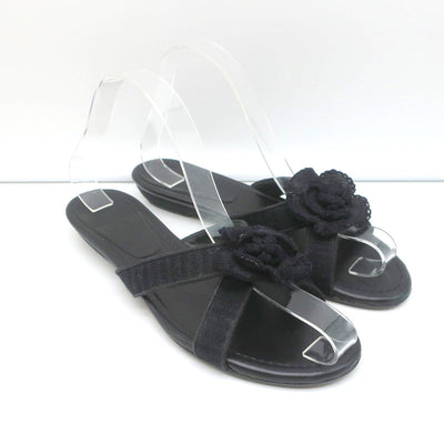 Crochet Camellia Crisscross Slide Sandals Black Size 37.5