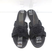 Crochet Camellia Crisscross Slide Sandals Black Size 37.5