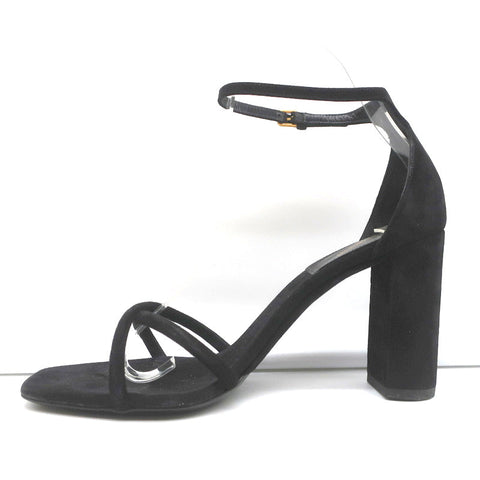 Saint Laurent Loulou Crisscross Sandals Black Suede Size 37.5 Ankle Strap Heels