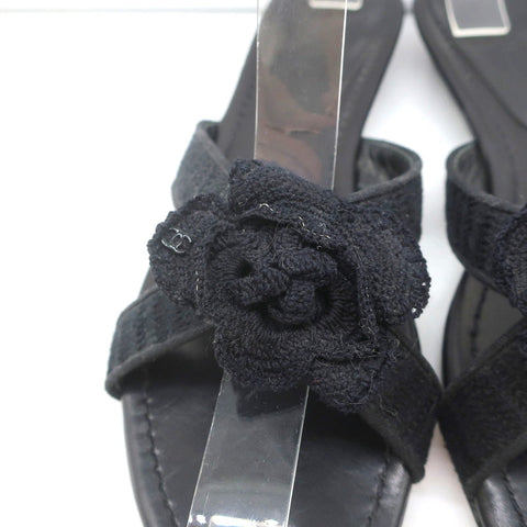 Crochet Camellia Crisscross Slide Sandals Black Size 37.5