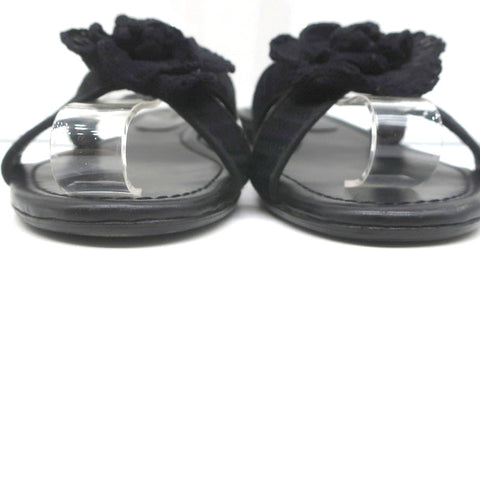 Crochet Camellia Crisscross Slide Sandals Black Size 37.5