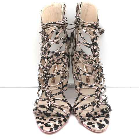 Sophia Webster Lacey Lace-Up Sandals Camo Print Leather Size 37.5 Open Toe Heels