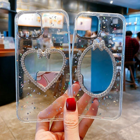 Rhinestone makeup mirror phone case