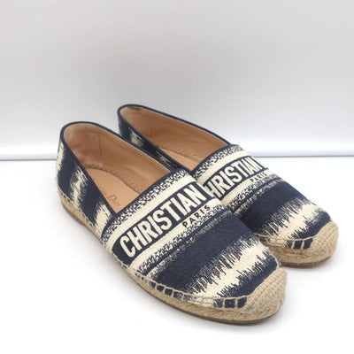 Christian Dior Granville D-Stripes Logo Embroidered Espadrilles Navy Size 37