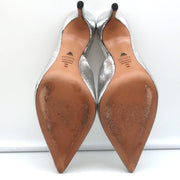 Schutz Mules Charla Silver Cracked Metallic Leather Size 6 Pointed Toe Heels