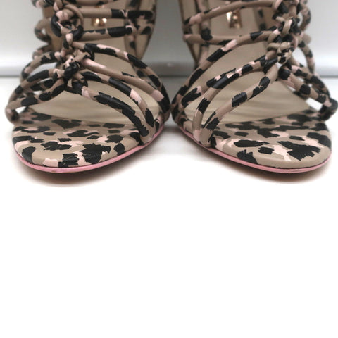 Sophia Webster Lacey Lace-Up Sandals Camo Print Leather Size 37.5 Open Toe Heels