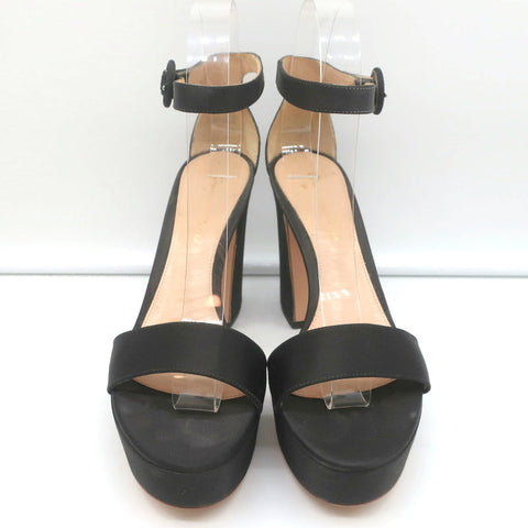 Gianvito Rossi Coco Platform Sandals Dark Brown Satin Size 36.5 Ankle Strap Heel