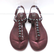 Pedro Garcia Judith Crystal Studded Thong Sandals Burgundy Suede Size 38.5