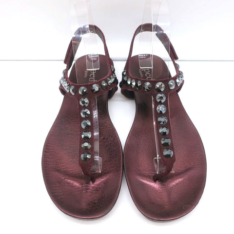 Pedro Garcia Judith Crystal Studded Thong Sandals Burgundy Suede Size 38.5