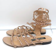 Sergio Rossi Crystal-Embellished Flat Sandals Kimberly Rose Gold Suede Size 39