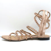 Sergio Rossi Crystal-Embellished Flat Sandals Kimberly Rose Gold Suede Size 39