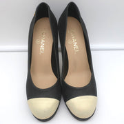 15C Metallic Cap Toe Platform Pumps Black/Gold Buffalo Leather Size 38