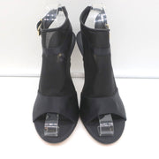 Gianvito Rossi Peep Toe Slingback Booties Black Satin & Organza Size 40 NEW