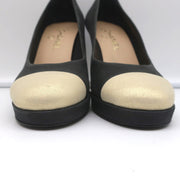 15C Metallic Cap Toe Platform Pumps Black/Gold Buffalo Leather Size 38