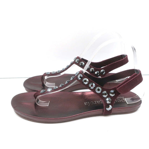 Pedro Garcia Judith Crystal Studded Thong Sandals Burgundy Suede Size 38.5