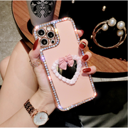 Rhinestone Love Makeup Mirror Phone Case For iphone