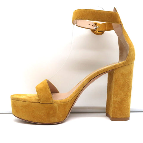 Gianvito Rossi Portofino Platform Ankle Strap Sandals Yellow Suede Size 36.5