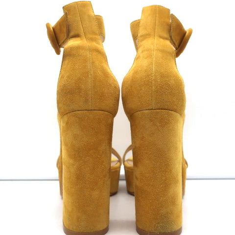 Gianvito Rossi Portofino Platform Ankle Strap Sandals Yellow Suede Size 36.5