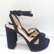 Gianvito Rossi Poppy Crisscross Platform Sandals Navy Suede Size 36.5