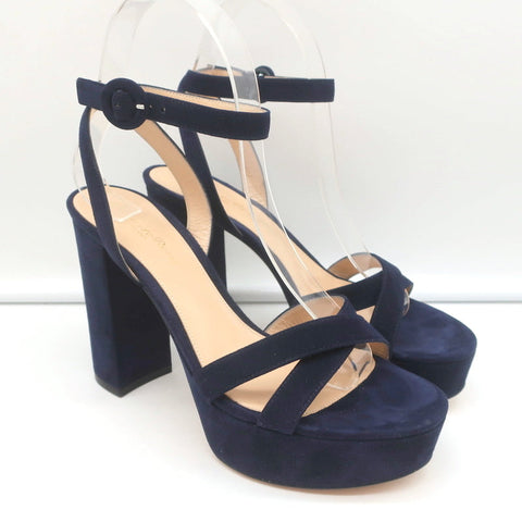 Gianvito Rossi Poppy Crisscross Platform Sandals Navy Suede Size 36.5