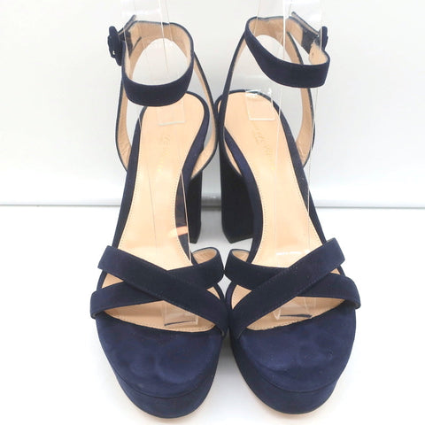 Gianvito Rossi Poppy Crisscross Platform Sandals Navy Suede Size 36.5