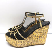 Sergio Rossi Easy Puzzle Espadrille Wedge Sandals Black Cutout Suede Size 38