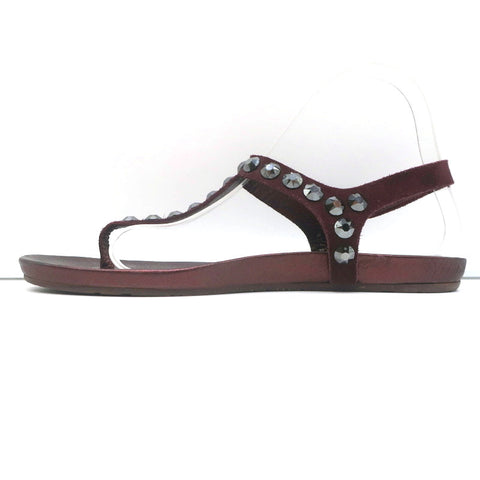 Pedro Garcia Judith Crystal Studded Thong Sandals Burgundy Suede Size 38.5