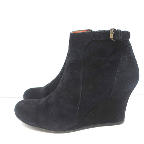 Lanvin Wedge Ankle Boots Black Suede Size 37