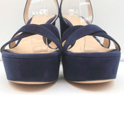 Gianvito Rossi Poppy Crisscross Platform Sandals Navy Suede Size 36.5