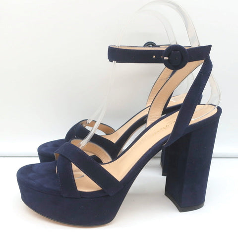 Gianvito Rossi Poppy Crisscross Platform Sandals Navy Suede Size 36.5