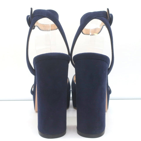 Gianvito Rossi Poppy Crisscross Platform Sandals Navy Suede Size 36.5