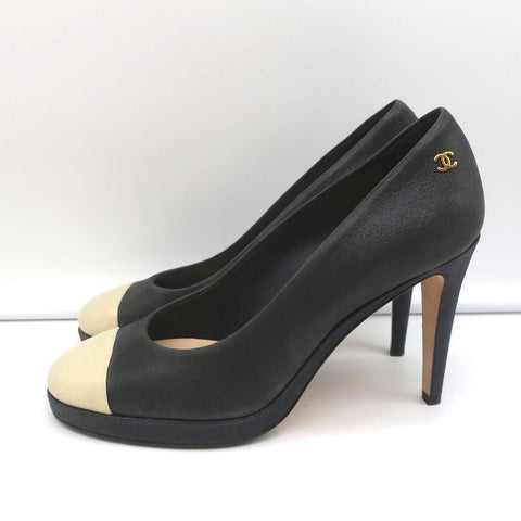 15C Metallic Cap Toe Platform Pumps Black/Gold Buffalo Leather Size 38