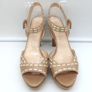 Prada Espadrille Platform Sandals Nude Leather Size 38.5 Ankle Strap Heels