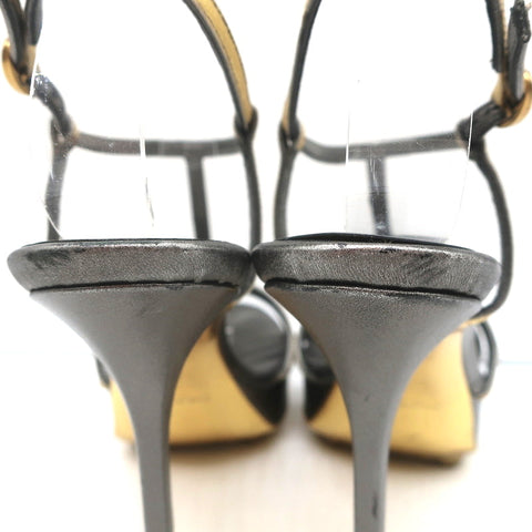 Yves Saint Laurent T-Strap Platform Sandals Gold/Pewter Metallic Leather Size 36