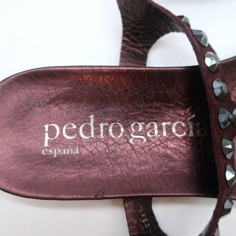 Pedro Garcia Judith Crystal Studded Thong Sandals Burgundy Suede Size 38.5